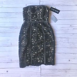 Stunning strapless black lace mini dress